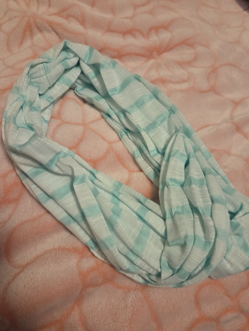 Light Aqua Striped Infinity Scarf - Women Accessories